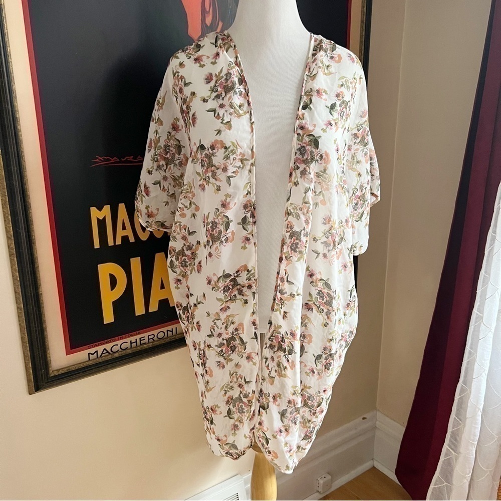 Live 4 Truth: All Over Print Dusty Rose Black Green Open Sheer Kimono Cardigan